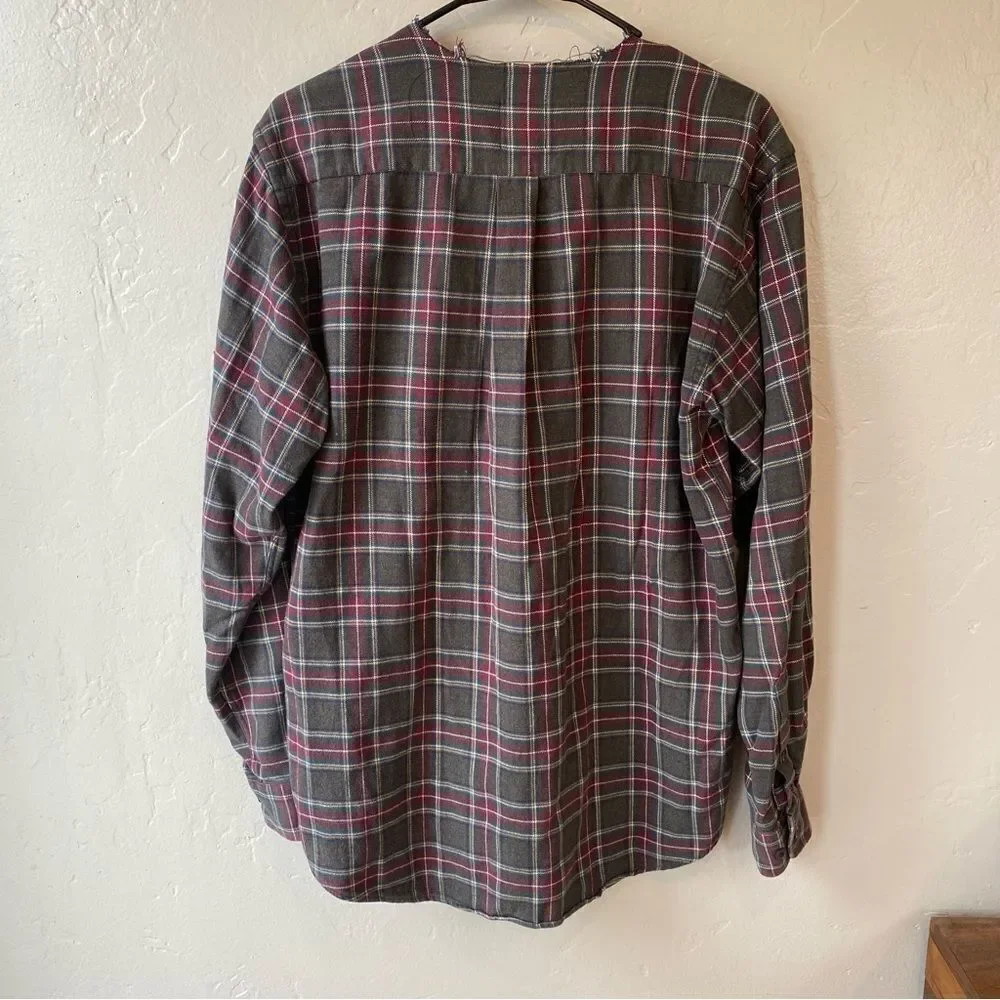 Furst of A Kind Upcycled Oversized Plaid Lace Up Button Front Flannel Shirt